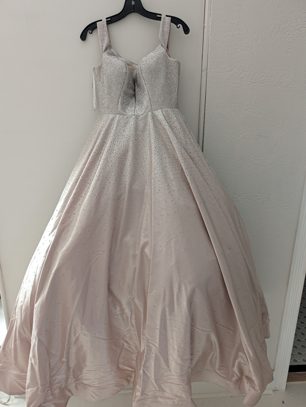 Stunning Ellie Wilde Mon Cheri Blush Satin Beaded Ball Gown